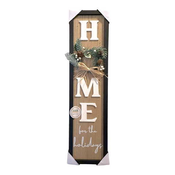 Wood Framed 24” Home For The Holidays LED Light Up Wreath Accent Christmas Decor - Picture 1 of 12